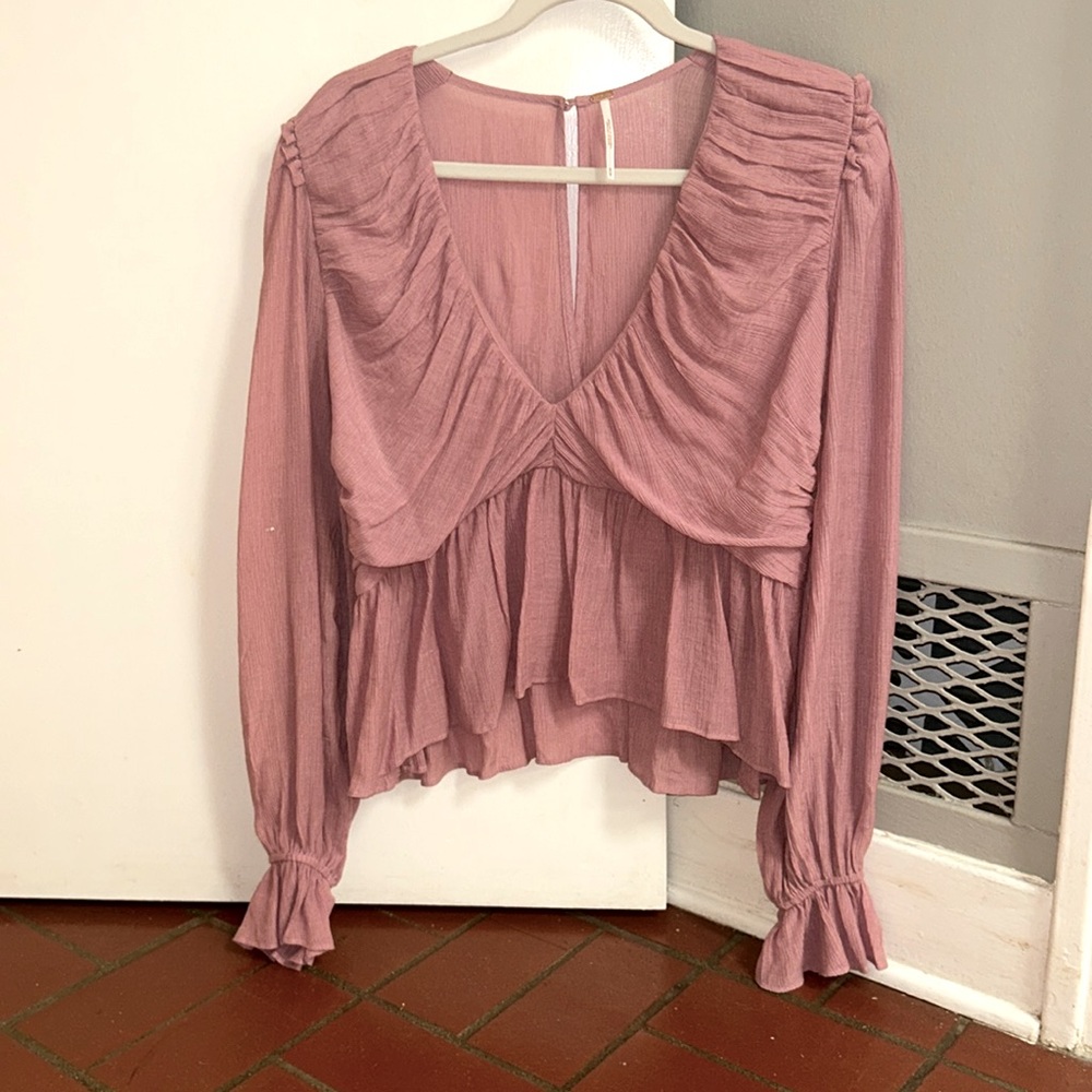 Free People Pink Long Sleeve Shirt
